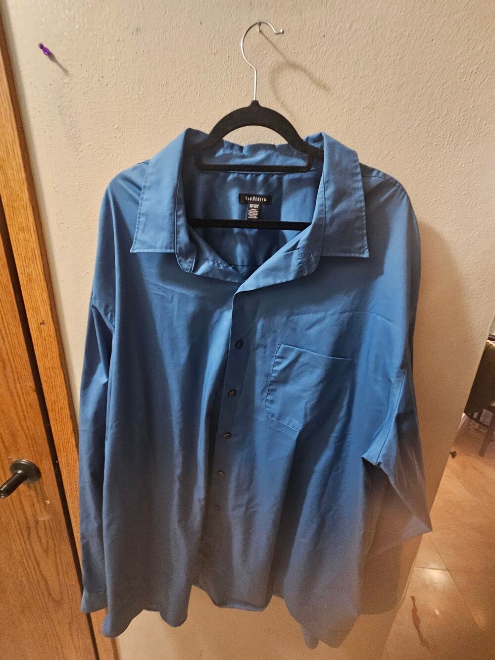 Van Heusen Blue Button Front Dress Shirt Mens 3XLT Tall Long Sleeve Pocket